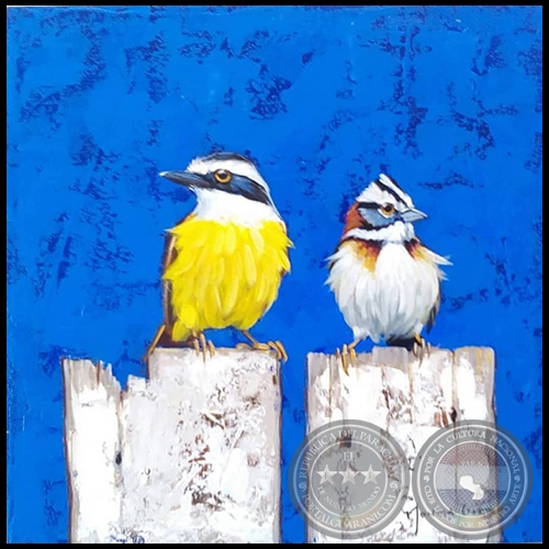 Pitogüe y Gorrión - Pintura de Mónica Goetze - Año 2018
